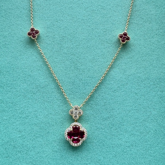 18k Yellow Gold Necklace With Natural Rubies and Diamonds - Picture 3 of 4